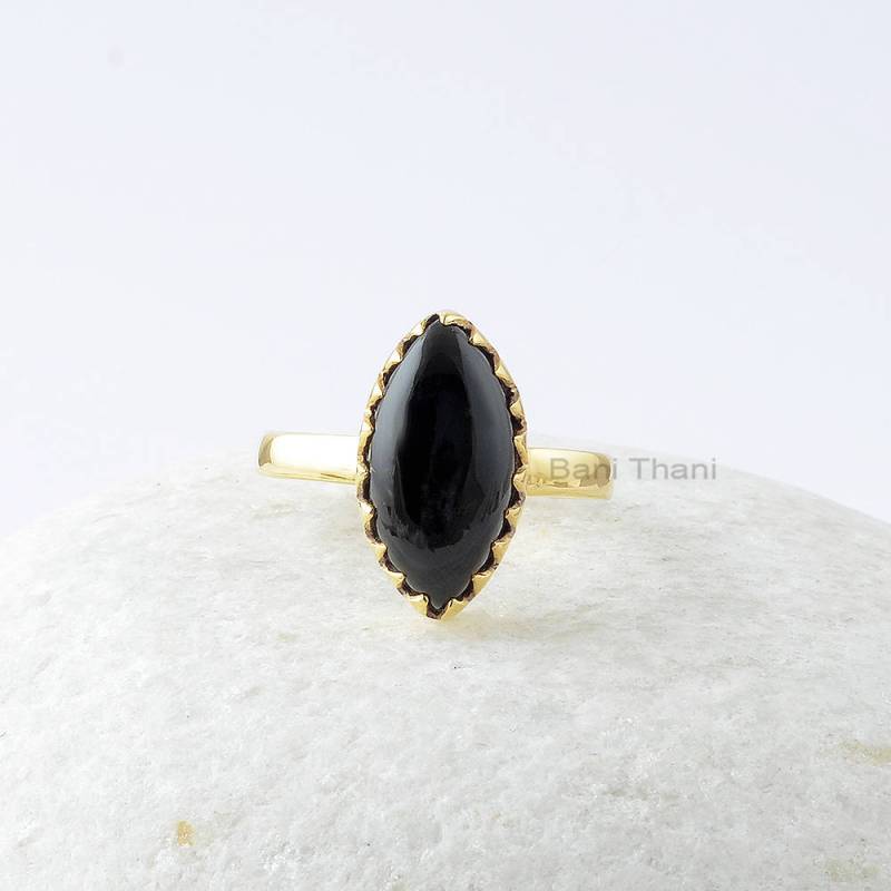 Schwarz Onyx Edelstein Zig Zag Ring - 925 Sterling Silber Bezel 18K Vergoldet Für Frauen Geschenk Sie von BaniThani