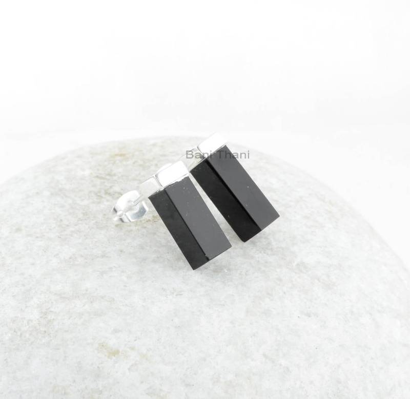 Schwarzer Onxy Ring-Schwarzer Onyx 5 X 15 Mm Rechteck Ohrstecker-925 Sterling Silber Ohrringe-Ohrstecker-Geschenk Für Sie von BaniThani