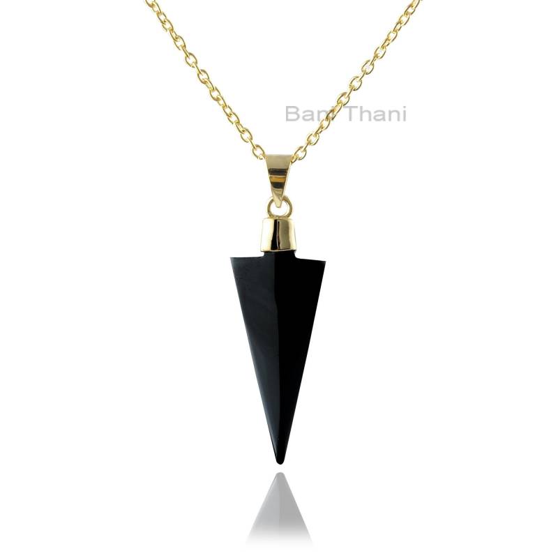 Schwarzer Onyx Anhänger, 14 X 30 Mm Pfeilspitze Form Edelstein Sterlingsilber 18K Vergoldet Anhänger Halsketten Für Frauen von BaniThani