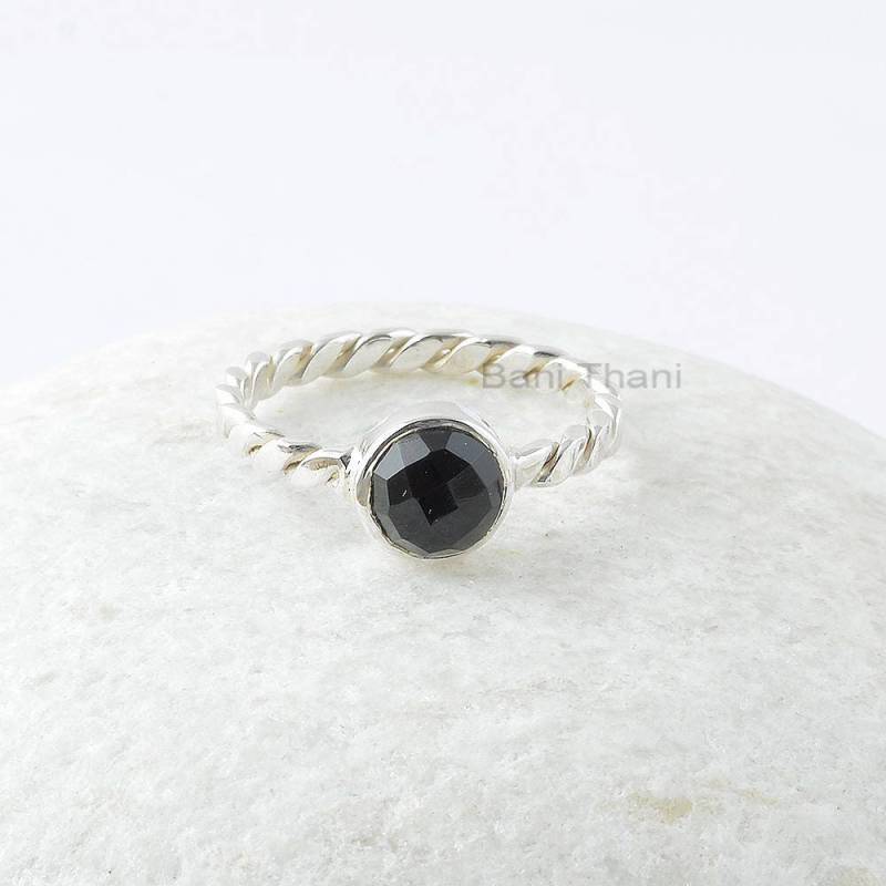 Schwarzer Onyx Edelstein Ring, 12 X Mm Runder Sterling Silber Designer Valentinstag Geschenk von BaniThani