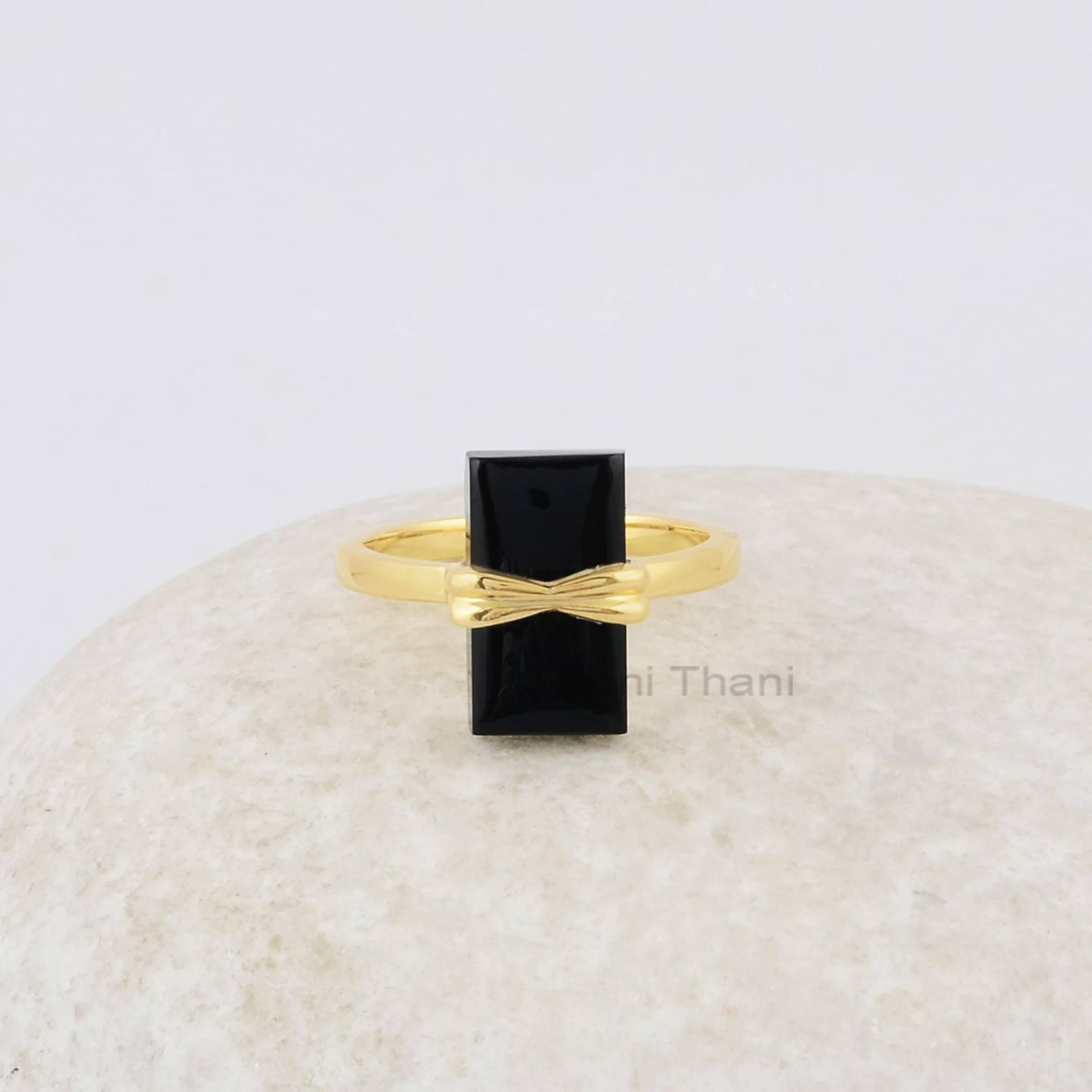 Schwarzer Onyx Edelstein Silber Ring - 8x14mm Rechteck Vergoldet Schmuck Geschenk Zum Jahrestag Für Frauen Sie von BaniThani