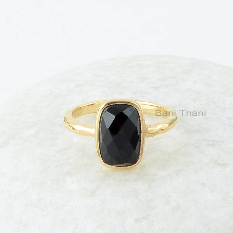 Schwarzer Onyx Edelstein Silberring - 8 X 12 Mm Kissenring 18K Vergoldeter Ring Ringe Für Frauen 925Er Massivsilber Jubiläumsgeschenkring von BaniThani