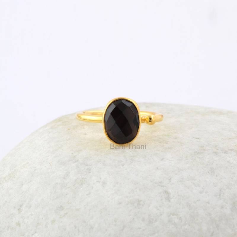 Schwarzer Onyx Ovaler Edelstein Silberring - Versprechen Ring Vergoldeter Sterling Für Frauen Geschenk Sie von BaniThani