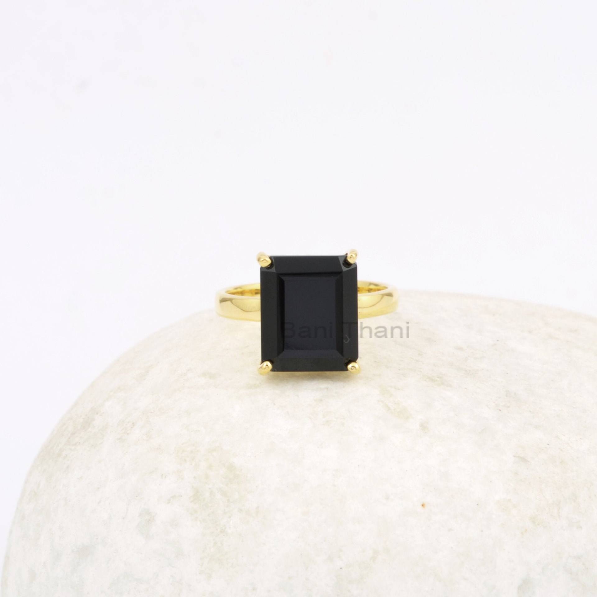 Schwarzer Onyx Ring - 10x12mm Handgefertigter Reines Silber Zacken Set Kissen Geschenk Zum Geburtstag Schmuck Für Erstling Mama von BaniThani