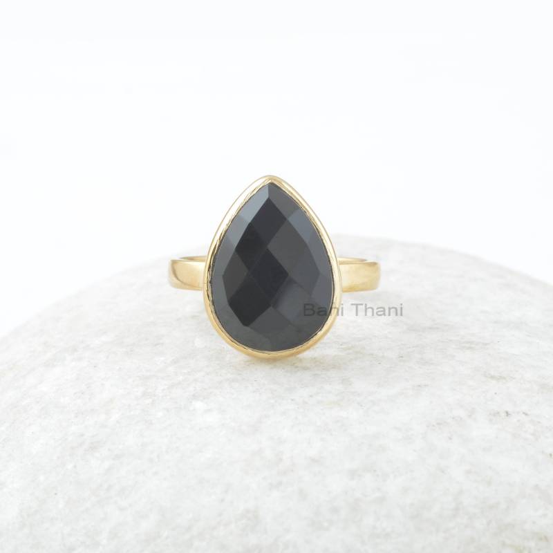 Schwarzer Onyx Ring - 11 X 15 Mm Tropfen Form Massiv Silber Handgemachter Eleganter Schmuck Geschenk Für Die Braut Vergoldeter Frau von BaniThani
