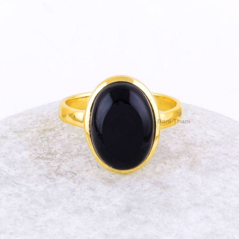 Schwarzer Onyx Ring - Vergoldeter Massiv Silber Handwerklich Schmuck 10 X 14 Mm Handgefertigter Geschenk Für Enkel Tochter Jeden Tag von BaniThani