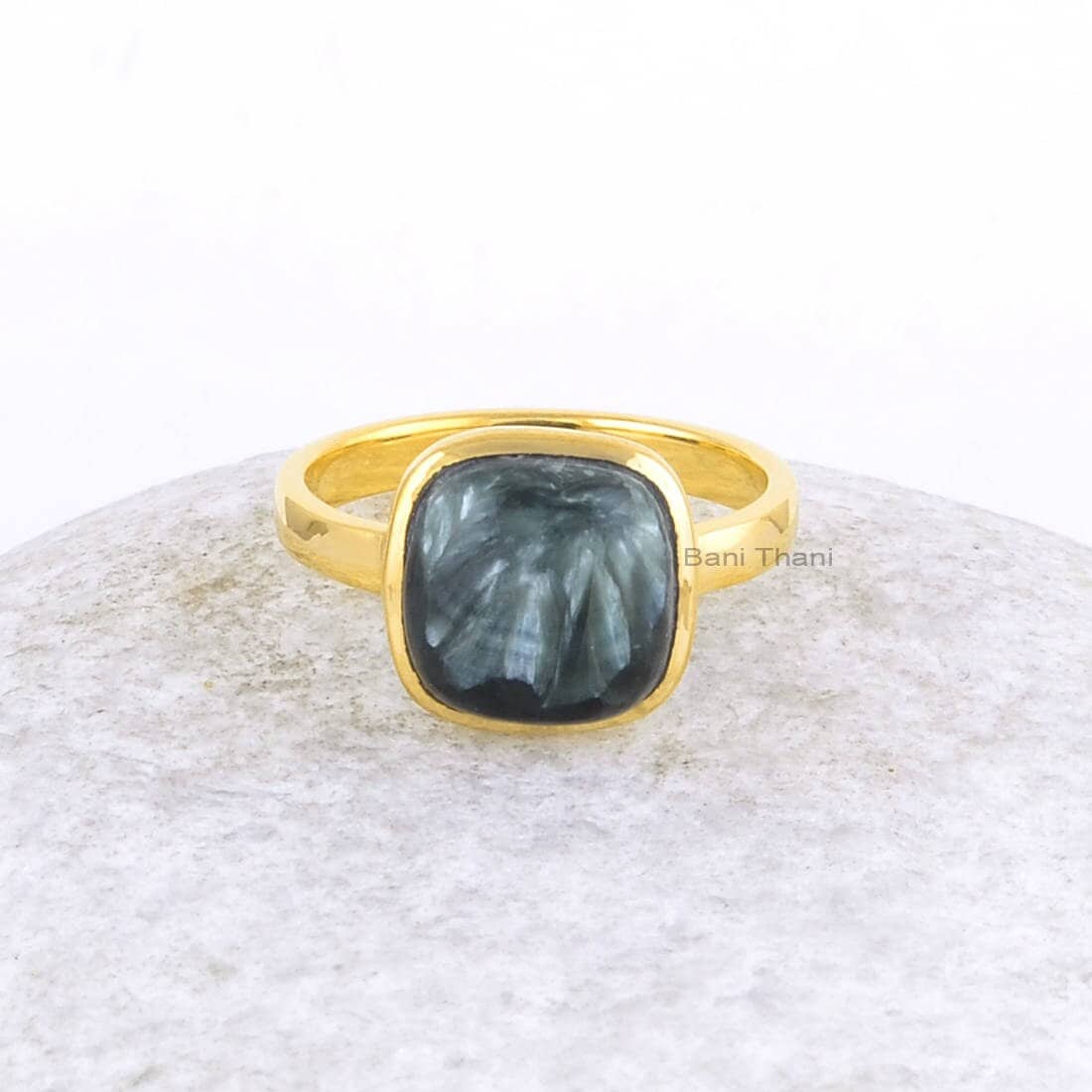 Seraphinit Edelstein Ring - 10mm Micron Vergoldet Sterling Silber Schmuck Geschenk Für Frau Brautjungfer Zierlicher von BaniThani
