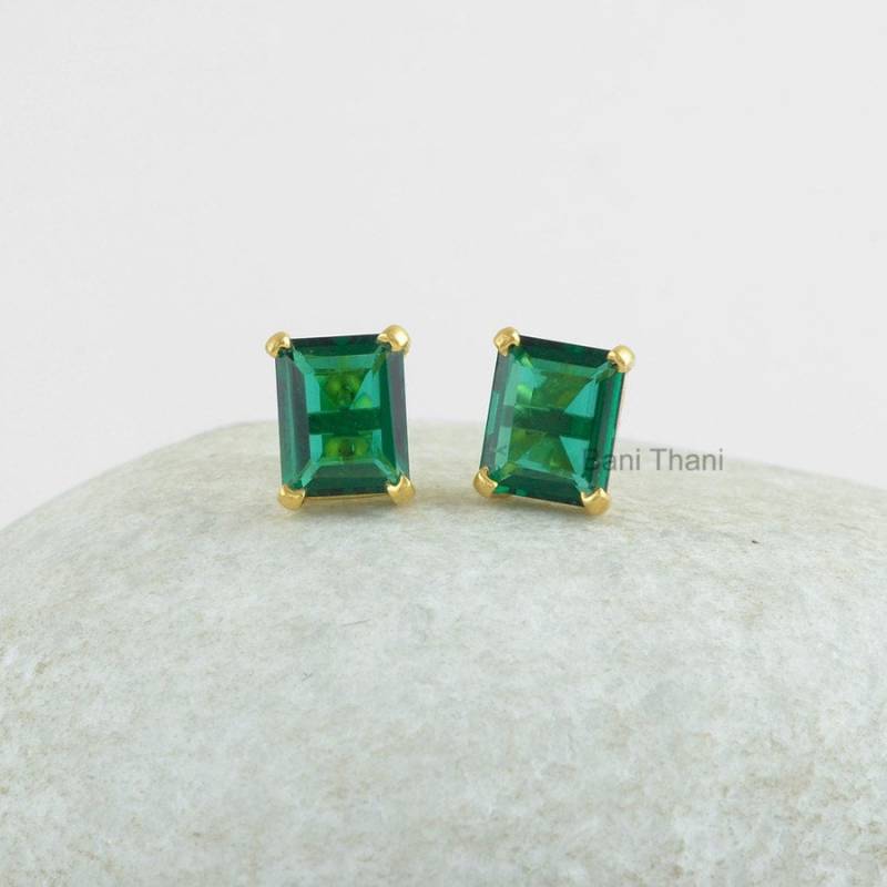 Smaragd Quarz Ohrstecker - Rosévergoldete 925Er Silber Facettiertes Achteck 8 X 10 Mm Schmuck Für Strand Geschenk Junge Frauen von BaniThani