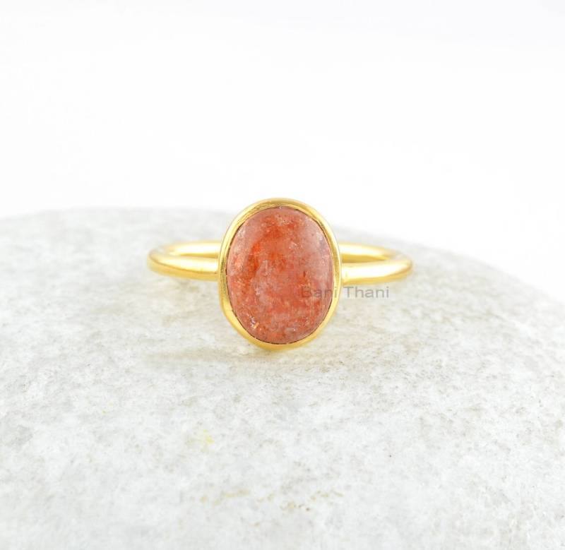 Sonnenstein 8x10mm Oval 925Er Sterling Silber Mit 18K Gold Überzogener Ring, Mehr Und Andere Edelstein-Ring-Sammlung von BaniThani