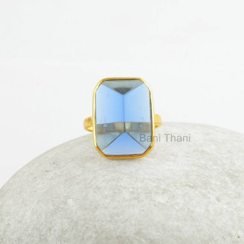 Tansanitring, Tansanitquarz 13 X 18 Mm Pyramidenform Lünette Ring, 925 Sterlingsilber-Quarzring, 18K Vergoldeter Edelsteinring Für Mädchen von BaniThani