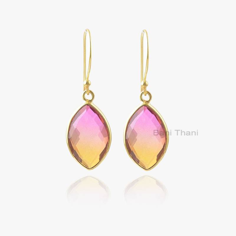 Turmalin Ohrringe-Bio Quarz 12 X 17 Mm Marquise Edelstein Silber Ohrringe-Dangle Ohrringe-Gold Überzogene Ohrringe-Frauen Schmuck von BaniThani