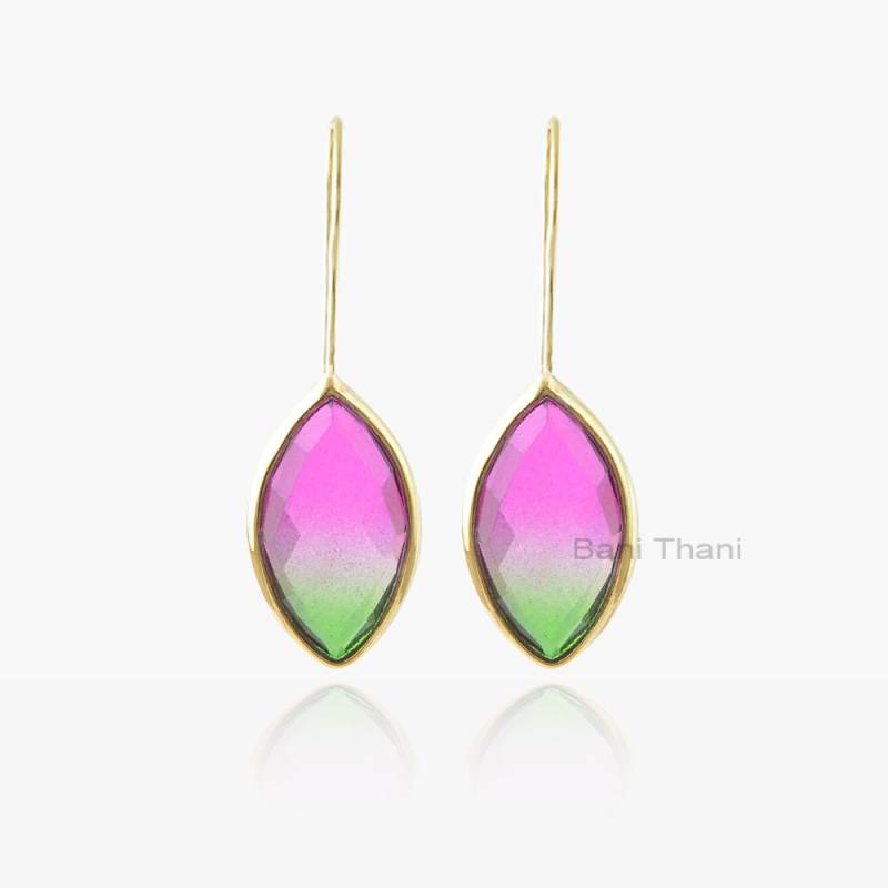 Turmalinquarz Ohrringe-Bio Turmalin Quarz 12 X 17 Mm Marquise Silber Ohrhänger-Edelstein Ohrringe-Vergoldete Ohrringe, Frauen Geschenk von BaniThani