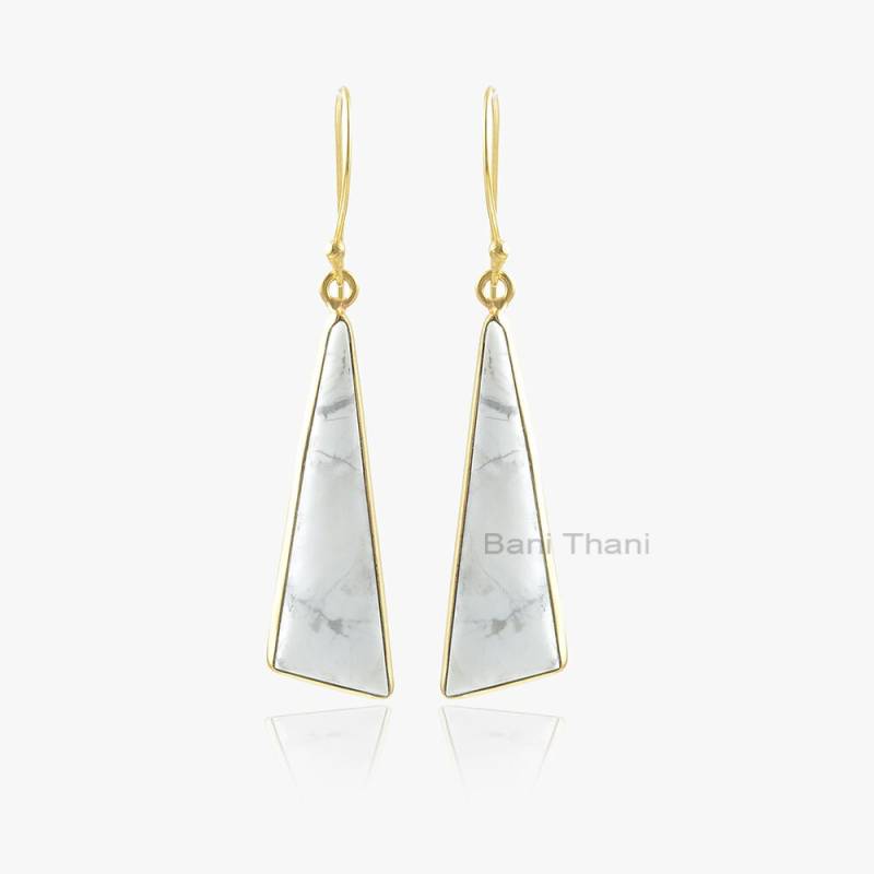 Weiß Howlite Ohrringe-Weiß 11 X 35 Mm Ausgefallene Lange Edelstein Ohrringe-Silber Ohrringe-Howlite Ohrringe-Geschenk Für Braut von BaniThani