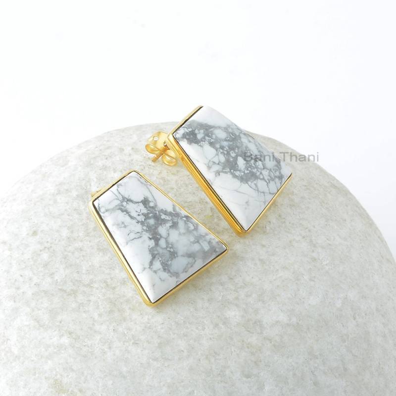 Weiße Howlith Ohrstecker - Handgemachte 925 Silber 16 X 20 Mm Fancy Multi Stein Schmuck Für Hochzeit Geschenk Junge Dame von BaniThani