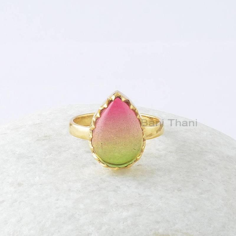 Zick Zack Bio. Turmalinquarz 10 X 14 Mm Birne Edelstein Ring, Vergoldeter 925 Sterling Silber Zarter Hochzeitsgeschenk Boho Ring von BaniThani