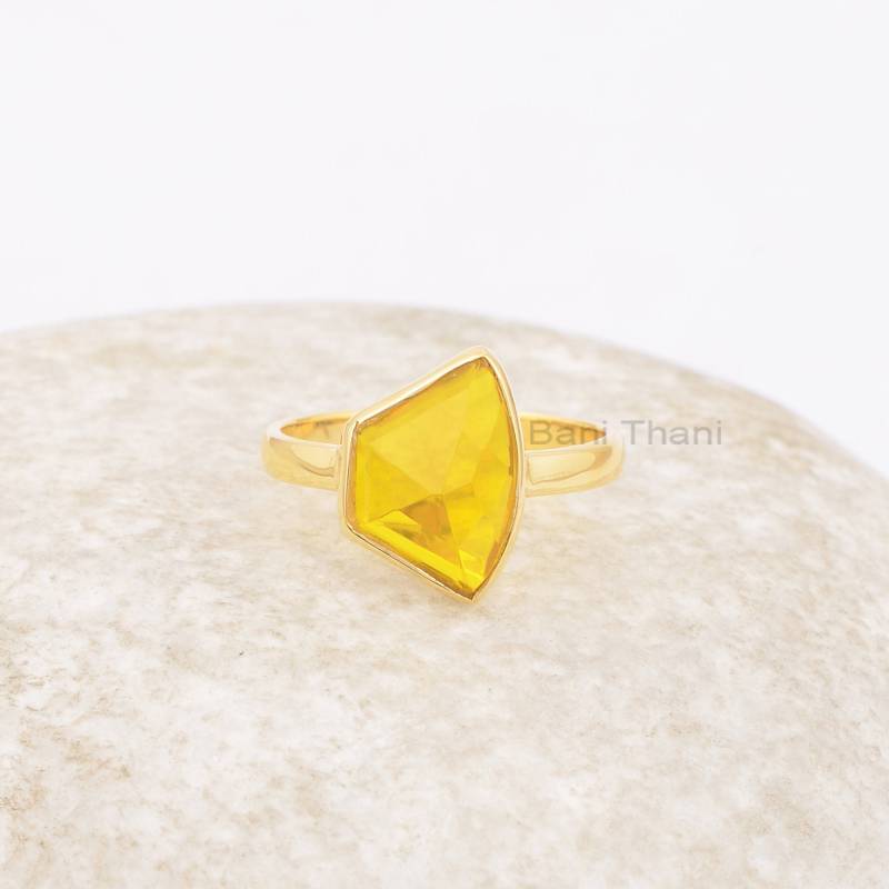 Zitronenquarz Ring-Zitronenquarz 9 X 13 Mm Ausgefallenes Sterling Silber Vergoldet Ring-Quarz Ring-Einzigartige Silberringe-Muttertag Geschenk von BaniThani
