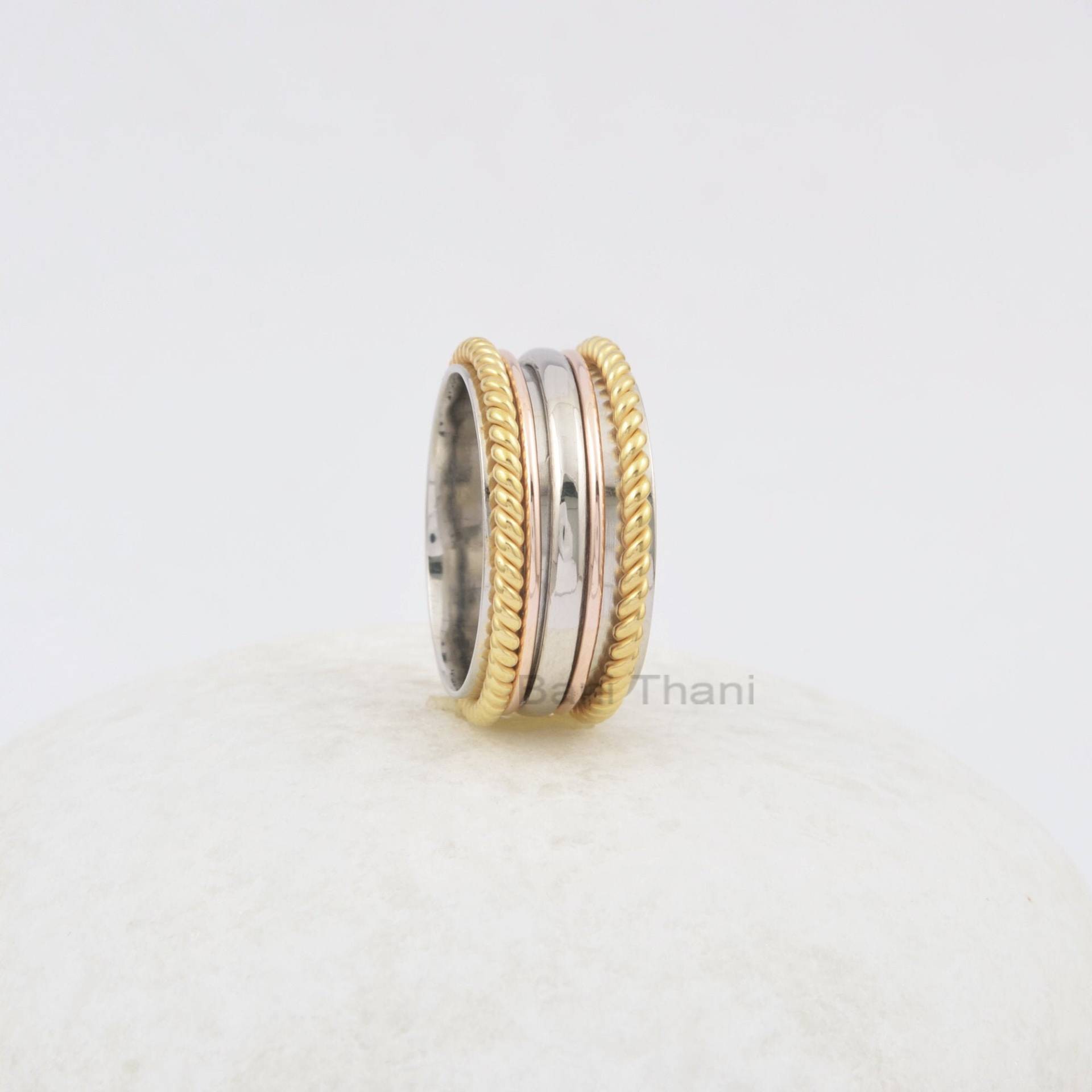 Zwei Band Spinner Ring - Sterling Silber Geschenk Für Reisende Angst Bands Schmuck Designer Boho Ringe von BaniThani