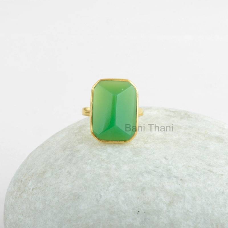 sterling Silber Ring-Grün Chrysopras Chalcedon 13 X 18 Mm Pyramide Edelstein Ring-Mikron Vergoldeter Ring-Solitär Ring von BaniThani