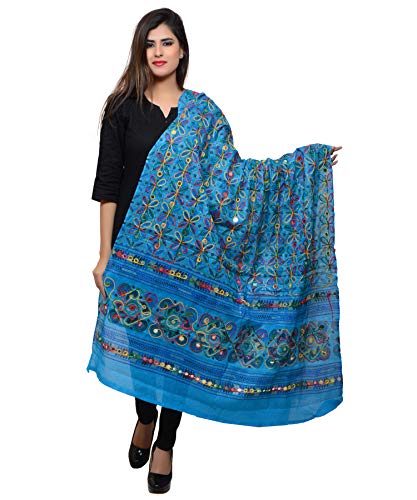 Banjara India Damen Baumwolle bestickt Kutchi Dupatta Rasna, Türkis …, Einheitsgröße von Banjara India