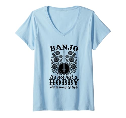 Damen Banjo - Fingerpicking Saiteninstrument Bluegrass Banjo T-Shirt mit V-Ausschnitt von Banjo Geschenke & Ideen