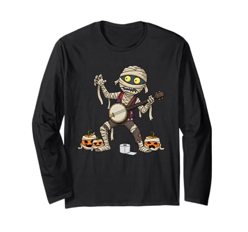 Lustiges Banjo Mummy Kürbis Halloween Kinder Herren Damen Langarmshirt von Banjo Lovers Cute Halloween Outfits for Boy Girl
