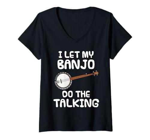 Damen Ich lasse mein Banjo sprechen, Banjoist Introvertiert Lustig T-Shirt mit V-Ausschnitt Damen Ich lasse mein Banjo sprechen, Banjoist Introvertiert Lustig T-Shirt mit V-Ausschnitt von Banjo Player Folk Musician Introvert By DoodleRob