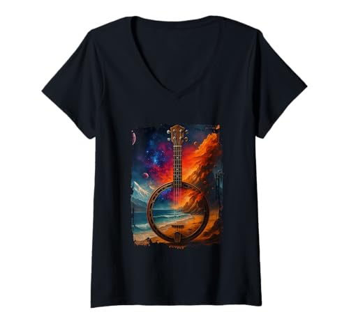 Damen Banjo T-Shirt mit V-Ausschnitt von Banjo Space Volcano