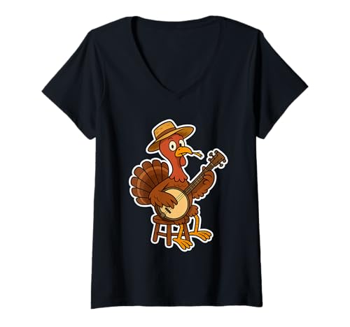 Damen Lustige südliche Redneck Truthahn mit Banjo T-Shirt mit V-Ausschnitt Damen Lustige südliche Redneck Truthahn mit Banjo T-Shirt mit V-Ausschnitt von Banjo T -Shirts & Co.