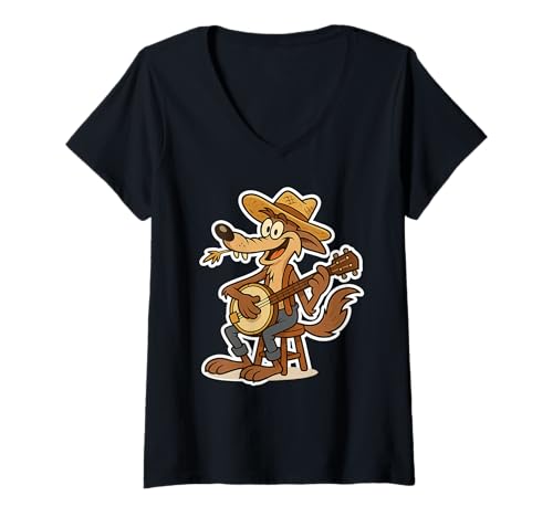Damen Lustiger südlicher Redneck Kojote mit Banjo T-Shirt mit V-Ausschnitt Damen Lustiger südlicher Redneck Kojote mit Banjo T-Shirt mit V-Ausschnitt von Banjo T -Shirts & Co.