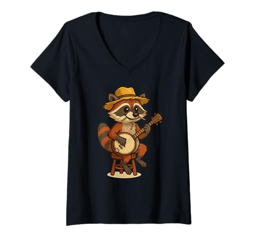 Damen Lustiger südlicher Redneck Waschbär mit Banjo T-Shirt mit V-Ausschnitt Damen Lustiger südlicher Redneck Waschbär mit Banjo T-Shirt mit V-Ausschnitt von Banjo T -Shirts & Co.
