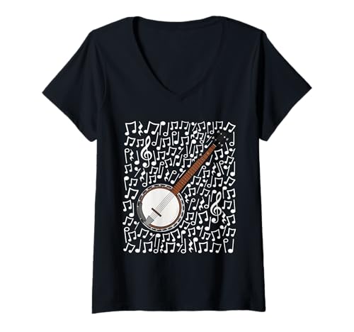 Damen Banjo Musiknoten Banjoist Volksmusiker T-Shirt mit V-Ausschnitt Damen Banjo Musiknoten Banjoist Volksmusiker T-Shirt mit V-Ausschnitt von Banjo Teacher Notation Folk Musician By DoodleRob