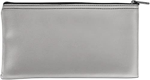 BankSupplies Wiederverwendbare Pfandtasche,27.9 cm Bx15.2 cm H,Vinylbeschichtung,Grau,doppelt genähte Nähte,lederähnliche strukturierte Maserung,Banktaschen mit Reißverschluss von BankSupplies