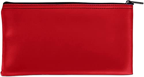 BankSupplies Wiederverwendbare Posit-Tasche,27.9 cm Bx15.2 cm H,Vinylbeschichtung,rot,doppelt genähte Nähte,lederähnliche strukturierte Maserung,Banktaschen mit Reißverschluss von BankSupplies