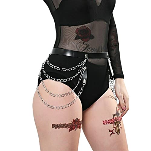 Damen-Körperketten aus Leder, Punk, schwarze Taillenkette, Gürtel, geschichtete Bauchkette aus Leder, Hip-Hop-Party-Körperzubehör (Farbe: Schwarz, Größe: Einheitsgröße) (Schwarz, Einheitsgröße) von BankiE