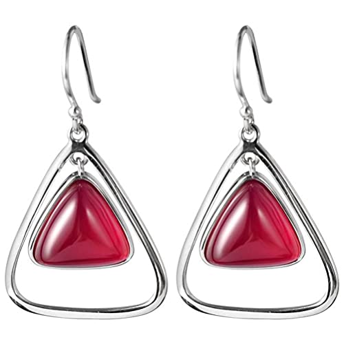Ohrring weiblich einfach S925 Silber Dreieck Amethyst Sand rot Korund geometrische Ohrringe Silber Ohrringe rot (rot Einheitsgröße) von BankiE