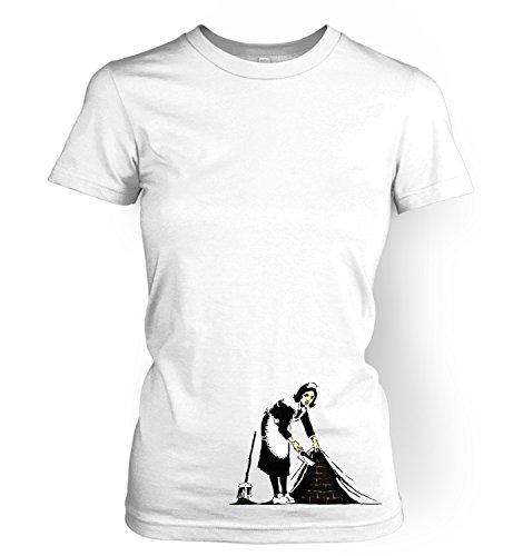 Banksy Damen T-Shirt Sweeping It Under The Carpet, weiß, Small von Banksy By Big Mouth