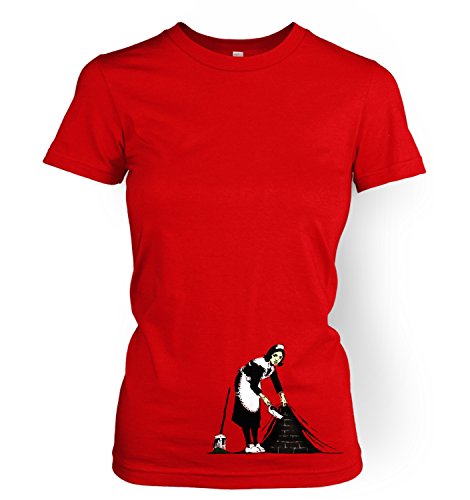 Banksy Sweeping It Under The Carpet Damen-T-Shirt, Rot, Größe S (ca. Größe 36), rot von Banksy By Big Mouth