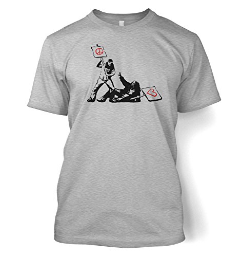 Banksy Peace Vs Love Herren-T-Shirt, Sportgrau, Größe XL (46/121,9 cm), Grau - Sport Grey von Banksy By Big Mouth