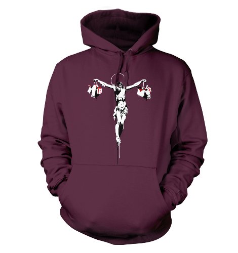 Banksy Jesus Shopping Hoodie, pflaume, XXL Banksy Jesus Shopping Hoodie, pflaume, XXL von Banksy By Big Mouth