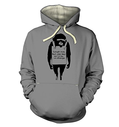 Banksy Laugh Now Chimp Premium Hoodie Gr. Large, Dusty Grey von Banksy By Big Mouth