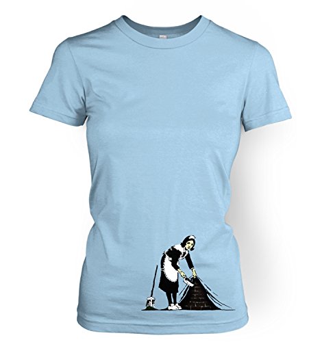 Banksy Sweeping It Under The Carpet Damen-T-Shirt, Hellblau, Größe L (ca, hellblau von Banksy By Big Mouth