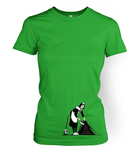 Banksy Sweeping It Under The Carpet Damen-T-Shirt, Irisches Grün, Größe M, grün von Banksy By Big Mouth