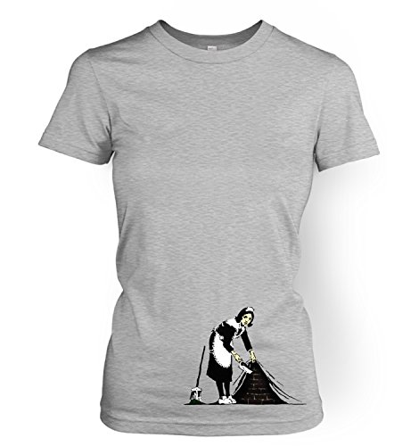 Banksy Sweeping It Under The Carpet Damen-T-Shirt, Sportgrau, Größe XL, Grau - Sport Grey von Banksy By Big Mouth