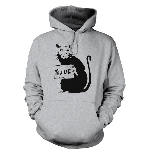 Banksy You Lie Rat Kapuzenpullover Gr. Large, grau meliert von Banksy By Big Mouth