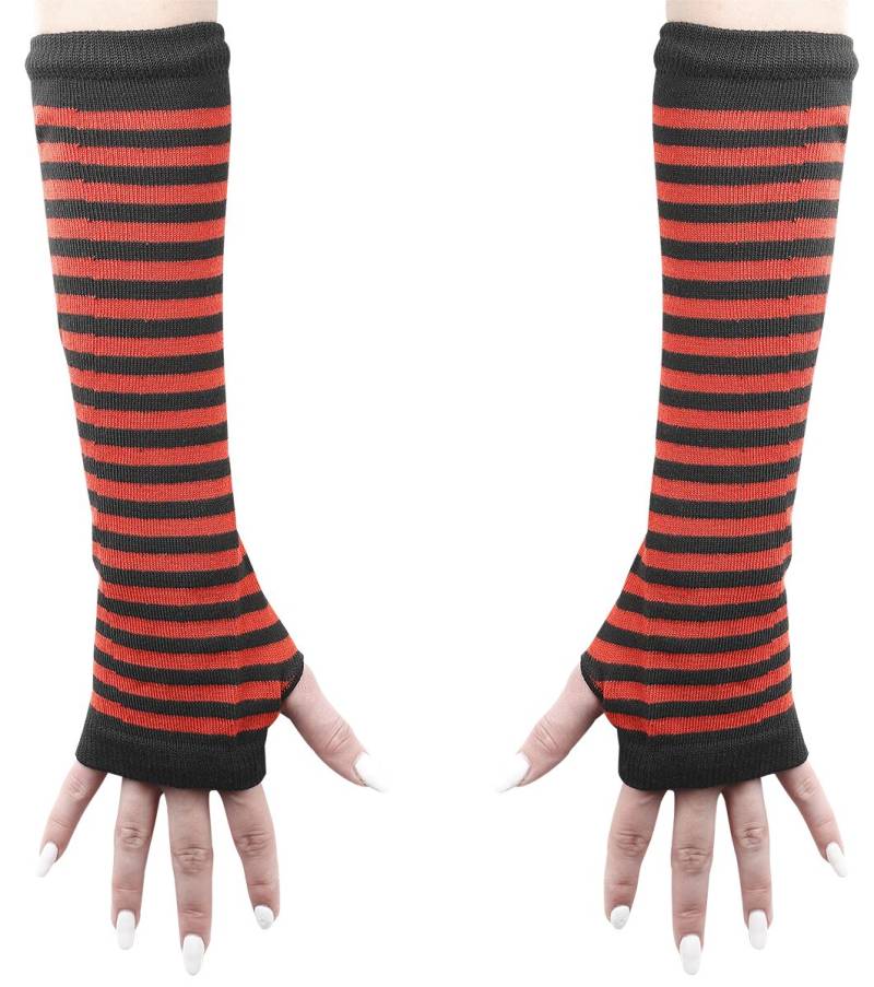Banned Alternative Frances Striped Hand Warmers Stulpen schwarz rot von Banned Alternative