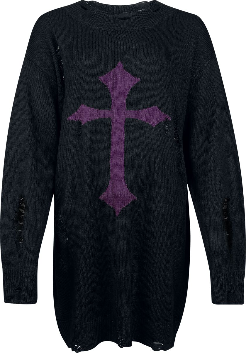 Banned Alternative - Gothic Kleid knielang - Skadi Knit Dress - S bis 4XL - für Damen - Größe 4XL - schwarz/lila Banned Alternative - Gothic Kleid knielang - Skadi Knit Dress - S bis 4XL - für Damen - Größe 4XL - schwarz/lila von Banned Alternative
