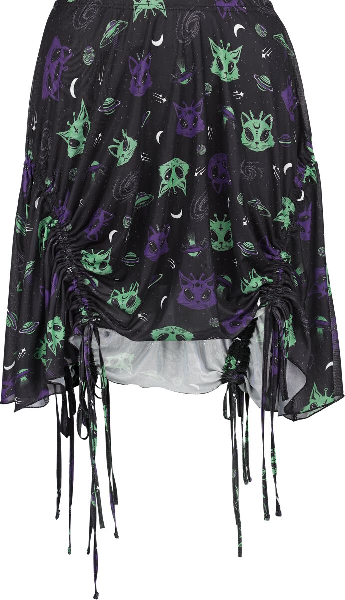 Banned Alternative - Gothic Kurzer Rock - Alien Space Cat Mesh Mini Skirt - XS bis 4XL - für Damen - Größe 3XL - schwarz von Banned Alternative