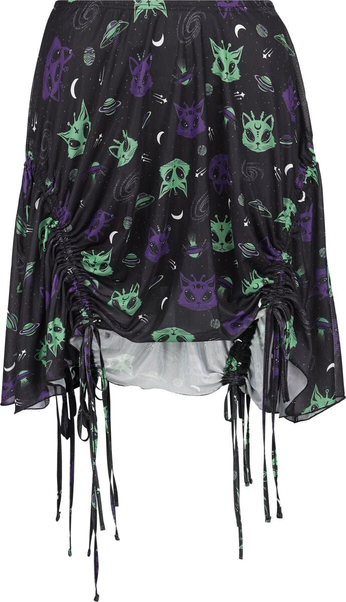 Banned Alternative - Gothic Kurzer Rock - Alien Space Cat Mesh Mini Skirt - XS bis 4XL - für Damen - Größe M - schwarz von Banned Alternative