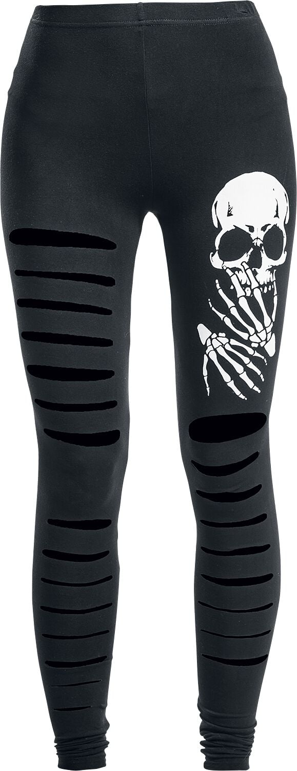 Banned Alternative - Gothic Leggings - Slashed Skull - S bis XL - für Damen - Größe L - schwarz von Banned Alternative