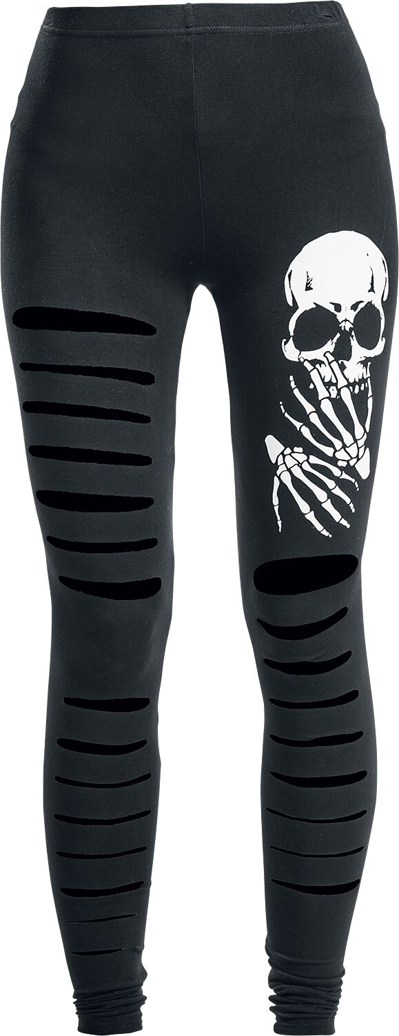 Banned Alternative - Gothic Leggings - Slashed Skull - S bis XL - für Damen - Größe XL - schwarz von Banned Alternative